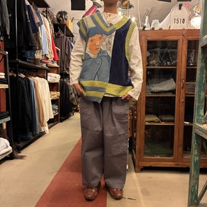 TOPANGA Lady's  Portrait  irregular knit vest　ポートレートイレギュラーニットベスト　グリーン　ゴッホ　羽織　アウター