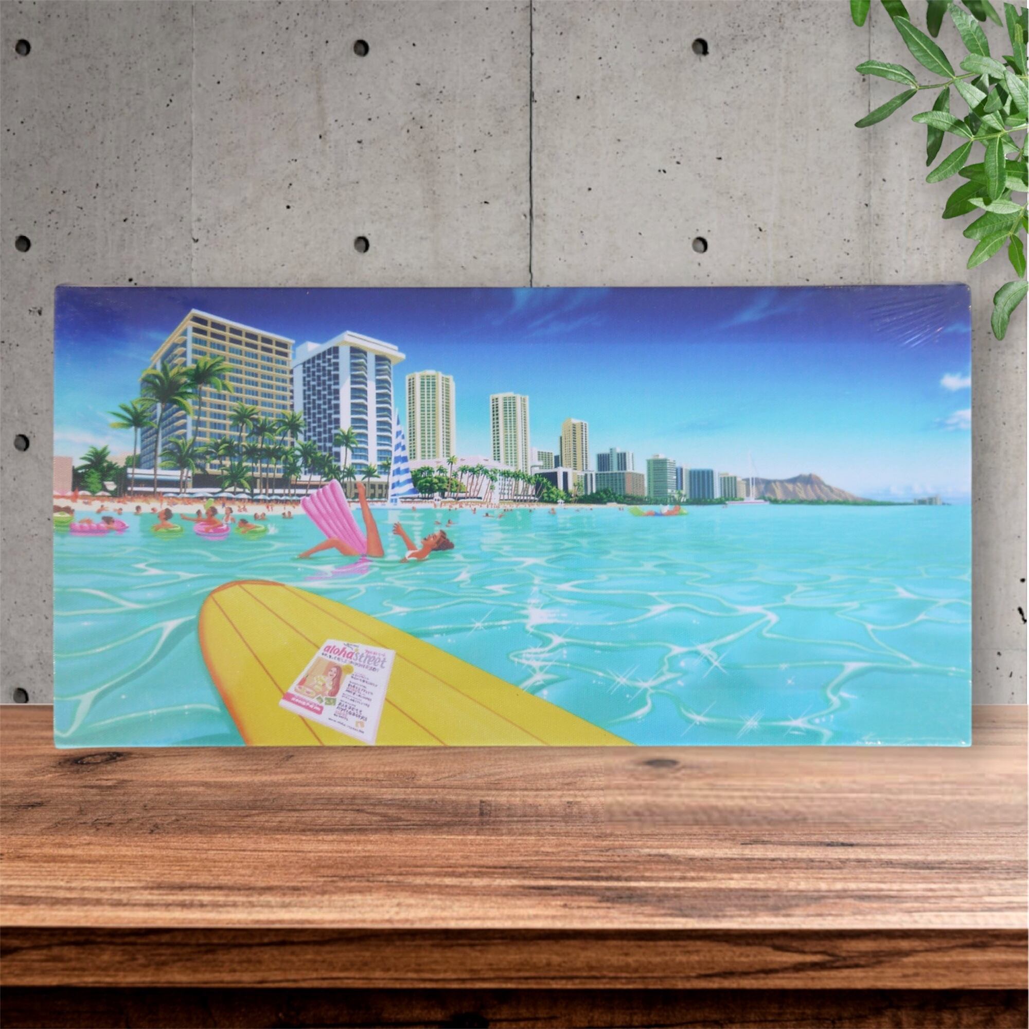 栗山義勝 キャンバス ミニ パネル絵 木枠 ハワイ インテリア HAWAII 絵 イラスト 海 ワイキキ<WAIKIKI>