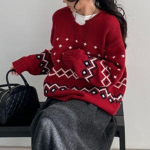 cut v-neck geometric knit　J00354