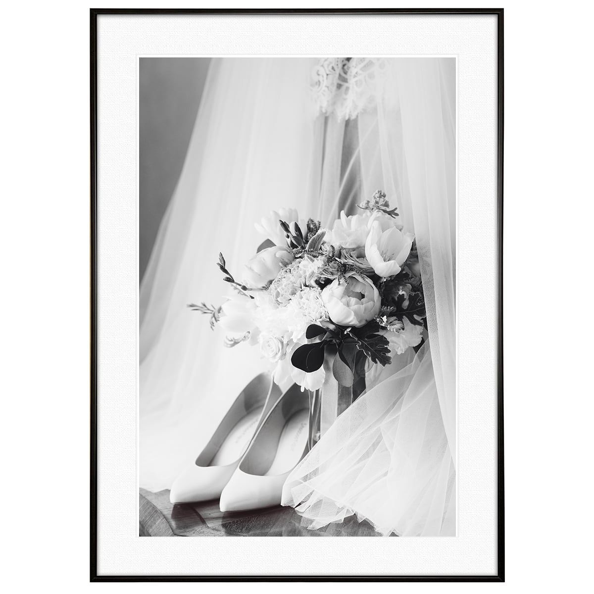 人物写真 ウェディングとブーケ インテリアアート モノクロポスター額装 AS3077