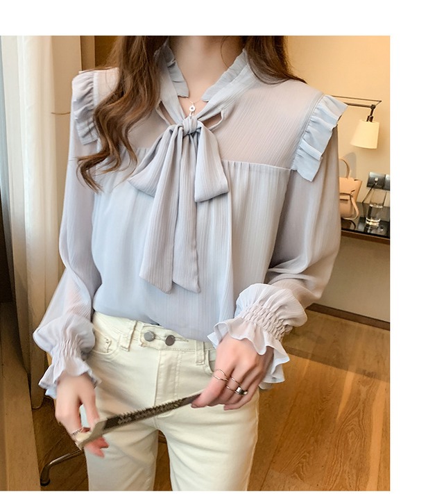 【新入荷】大きなリボン＆フリルデザインブラウス　通勤　OL