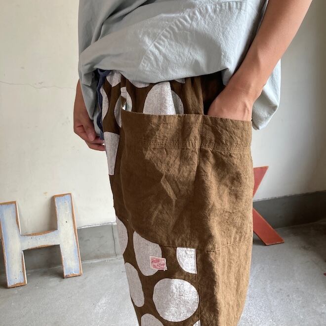 快晴堂 レディース パンツ Girl'sベルギーリネンの大きな水玉 斜め