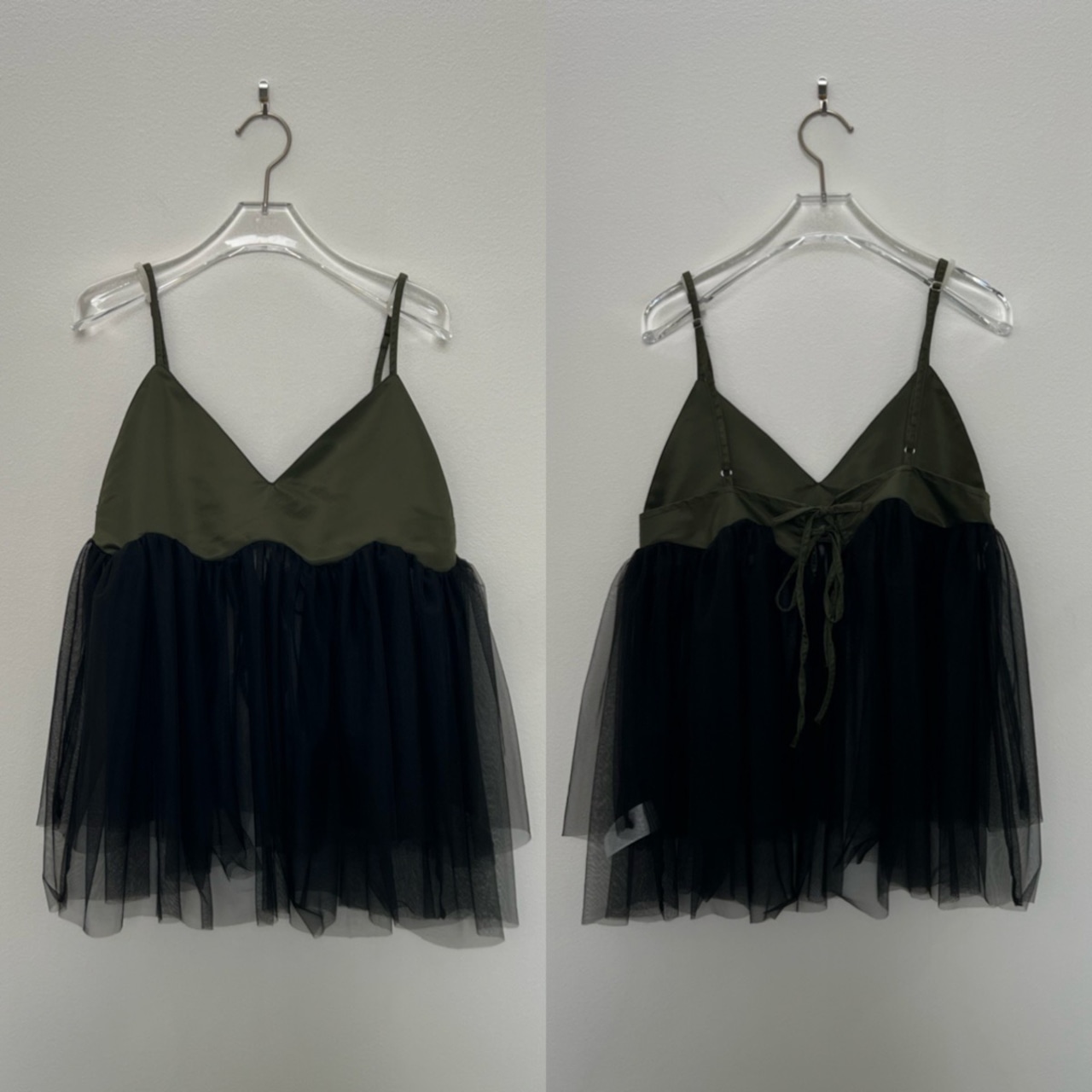 ランダムチュール異素材bustier/カーキ