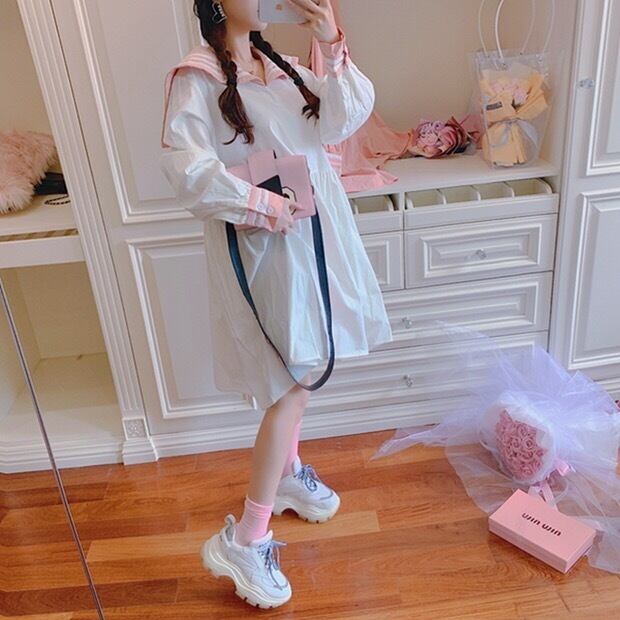 2カラー】セーラー ワンピース オーバーサイズ フリーサイズ ビッグ