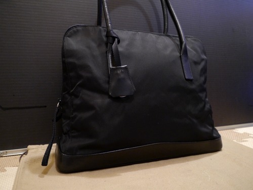 美品◆PRADA プラダ A4対応 ナイロンxレザー トート バッグ 黒◆
