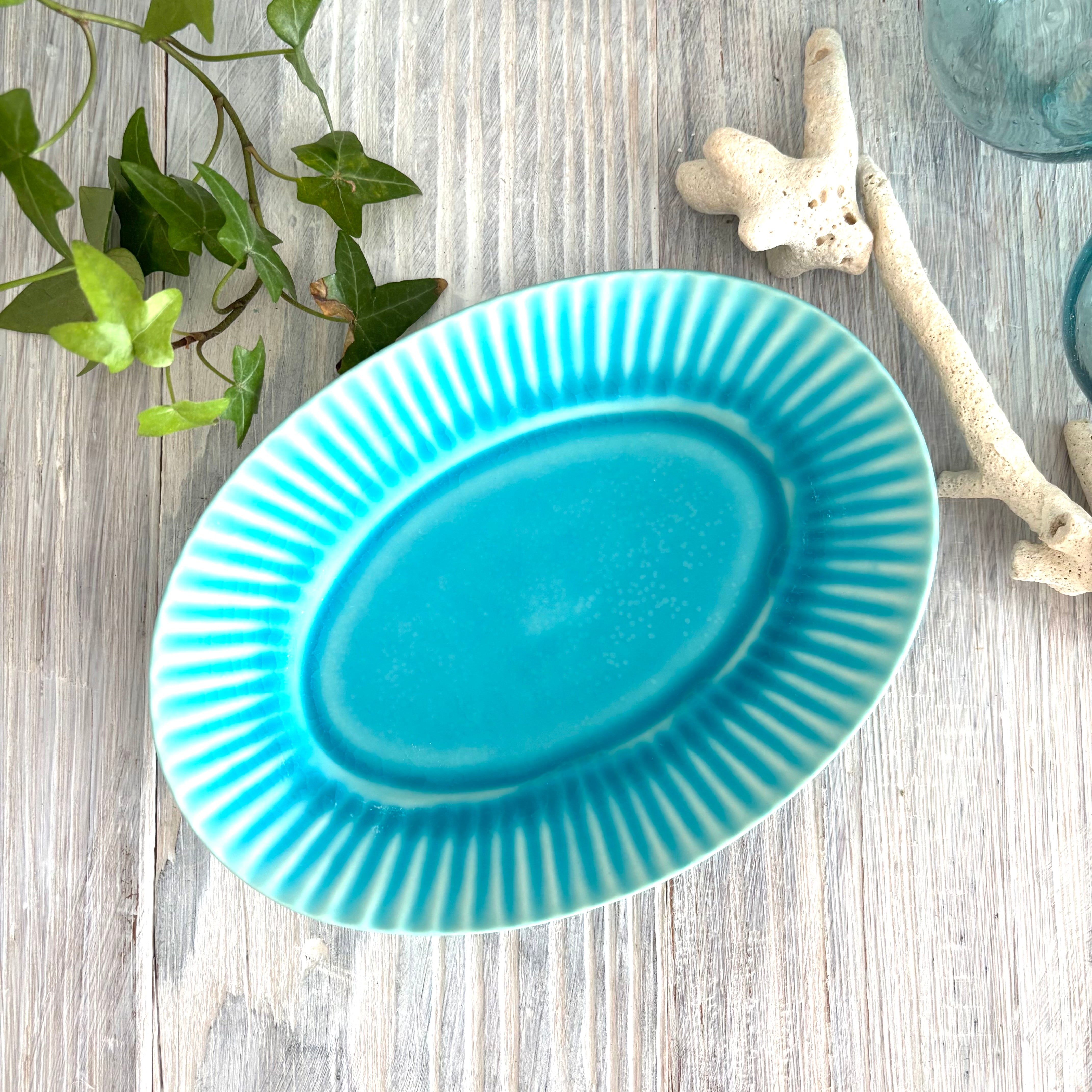輪花マグカップ ターコイズ | Blue Pottery