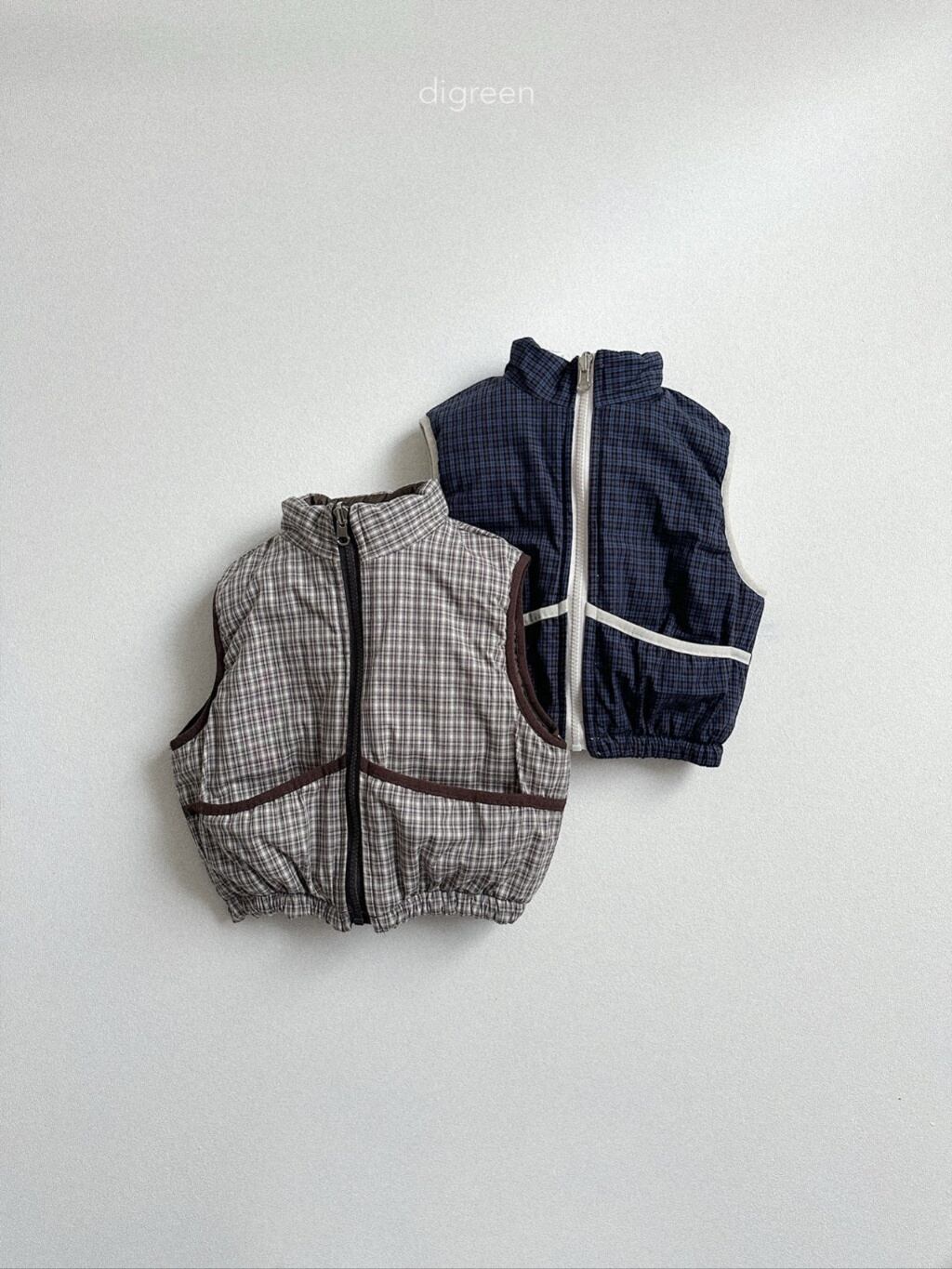 double sided check vest【digreen】※12月中旬発送予定