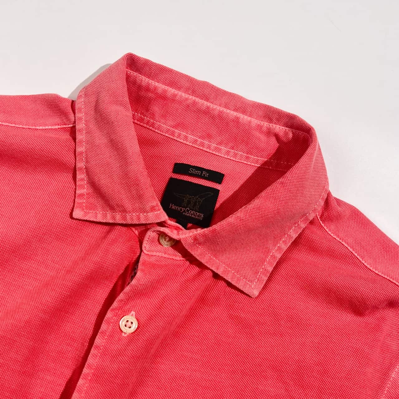Henry Cotton's ヘンリーコットンズ Slim Fit 鹿の子 長袖 ポロシャツ M/ピンク系 メンズ トルコ製