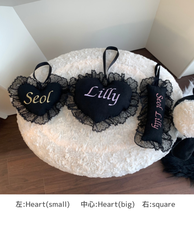 受注制作【settusettu】Heart Name tag  / black ver / small size〔お名前刺繍〕