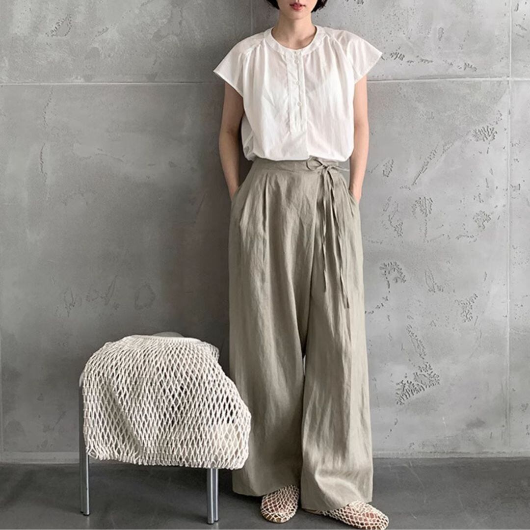 ウエストリボンラップワイドパンツ T2063