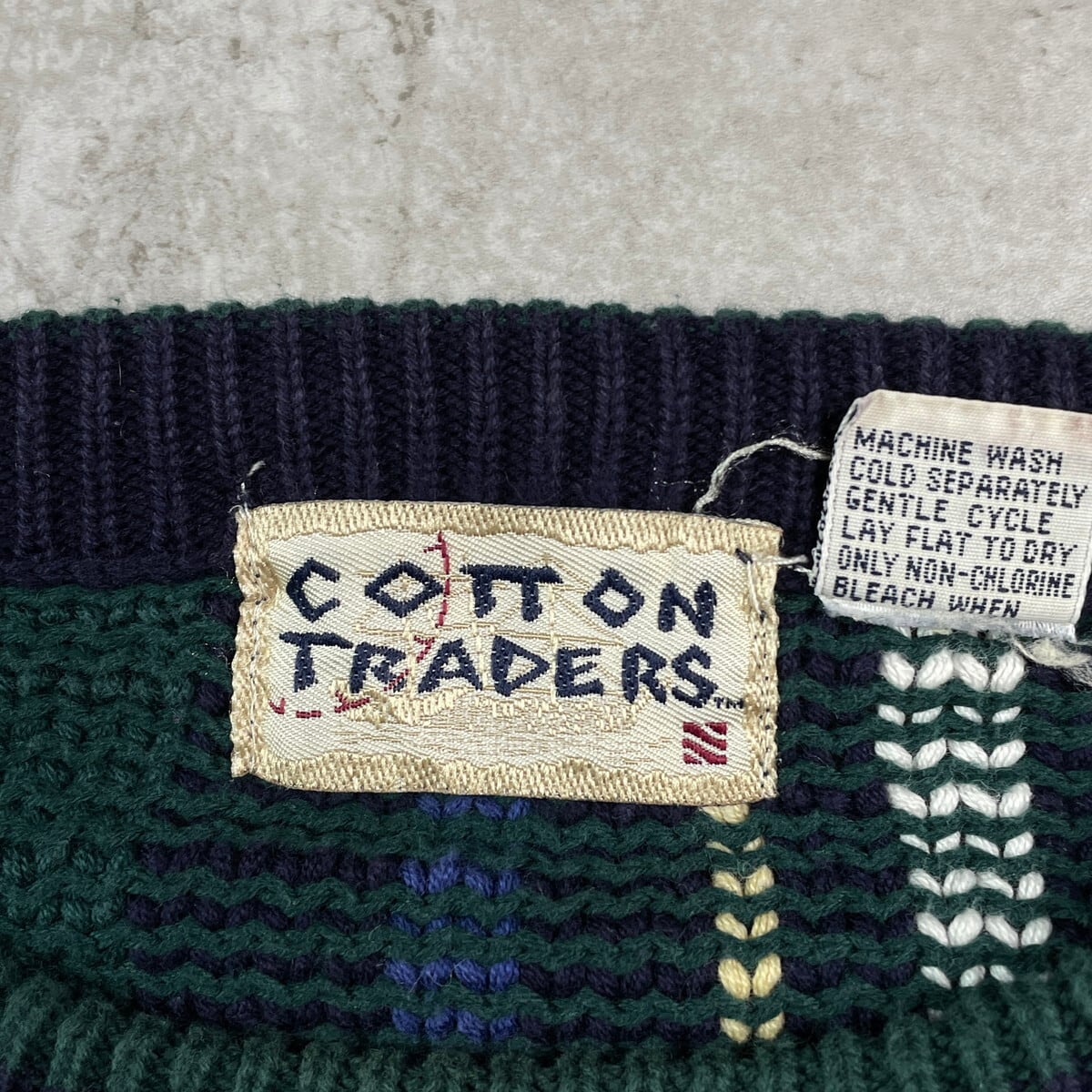 メンズ 90年代 COTTON TRADERS 3Dニット チェック柄 コットンニット