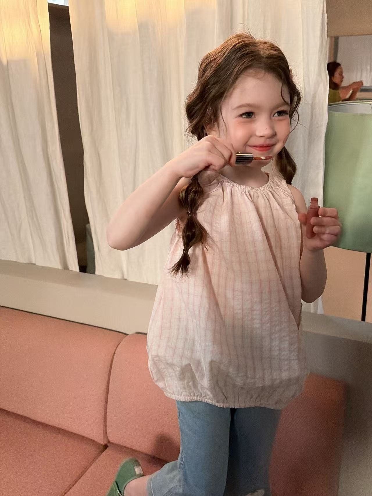 [aiai] Jiji Pink Check Blouse / [아이아이] 지지핑크체크블라우스