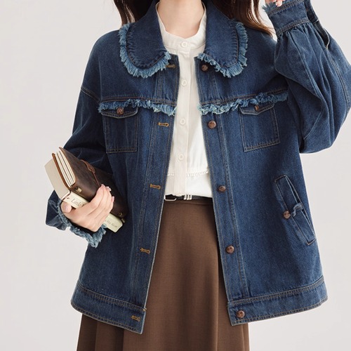 縁フリンジデニムジャケット ・8298
