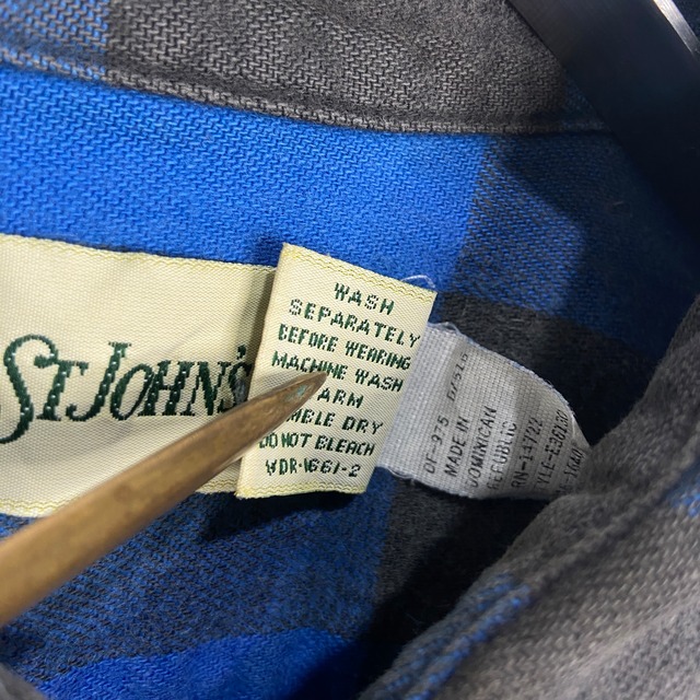 90s セントジョンズベイ バッファローチェックヘビーネルシャツ ブルー L