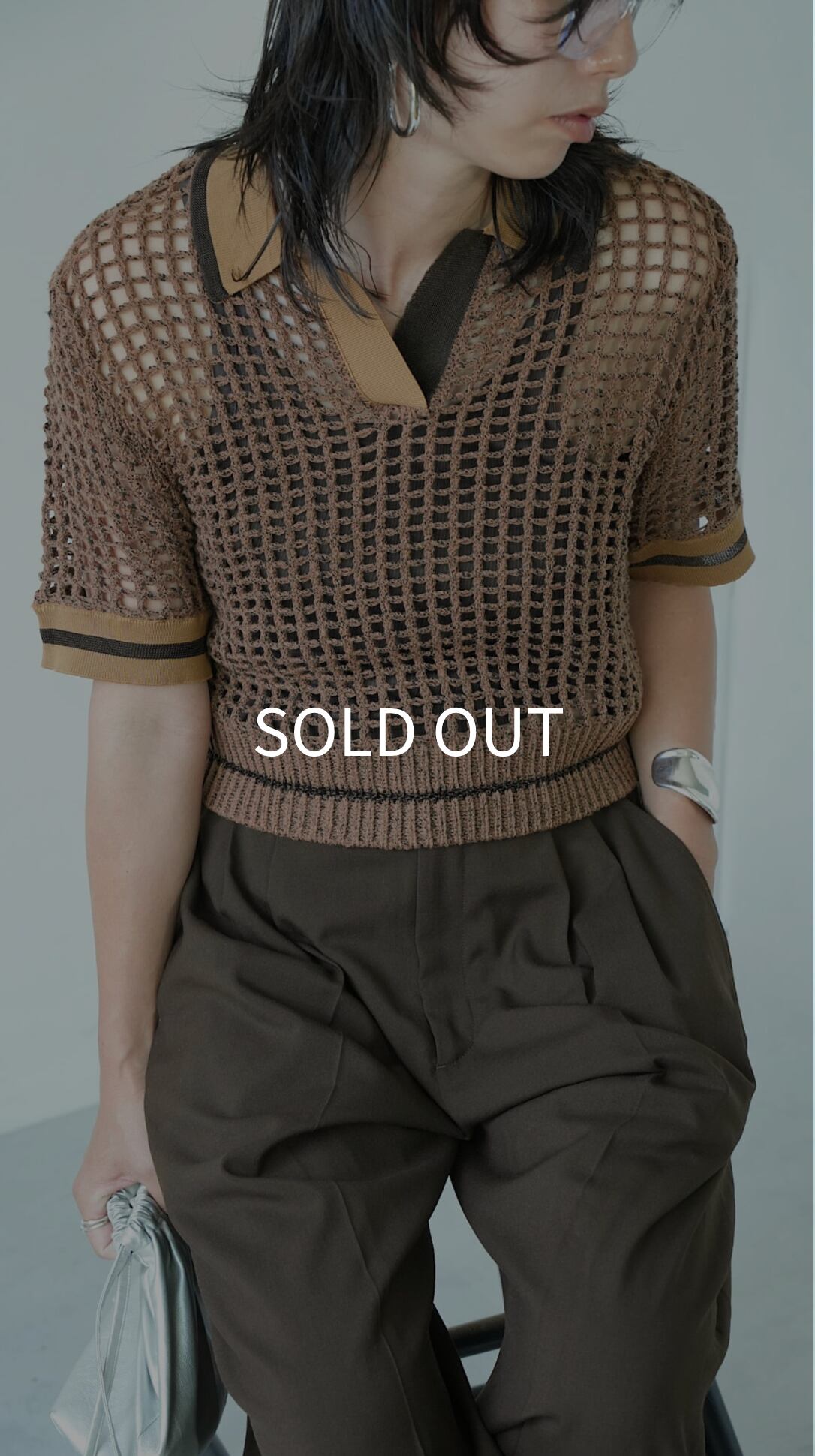 Fishnet knit polo