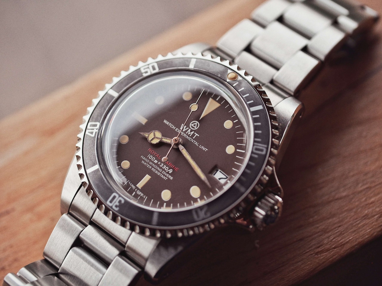 WMT Royal Marine – ( Tropical Brown ) Metal Band + Italian Leather Strap ” Aged ” Edition
