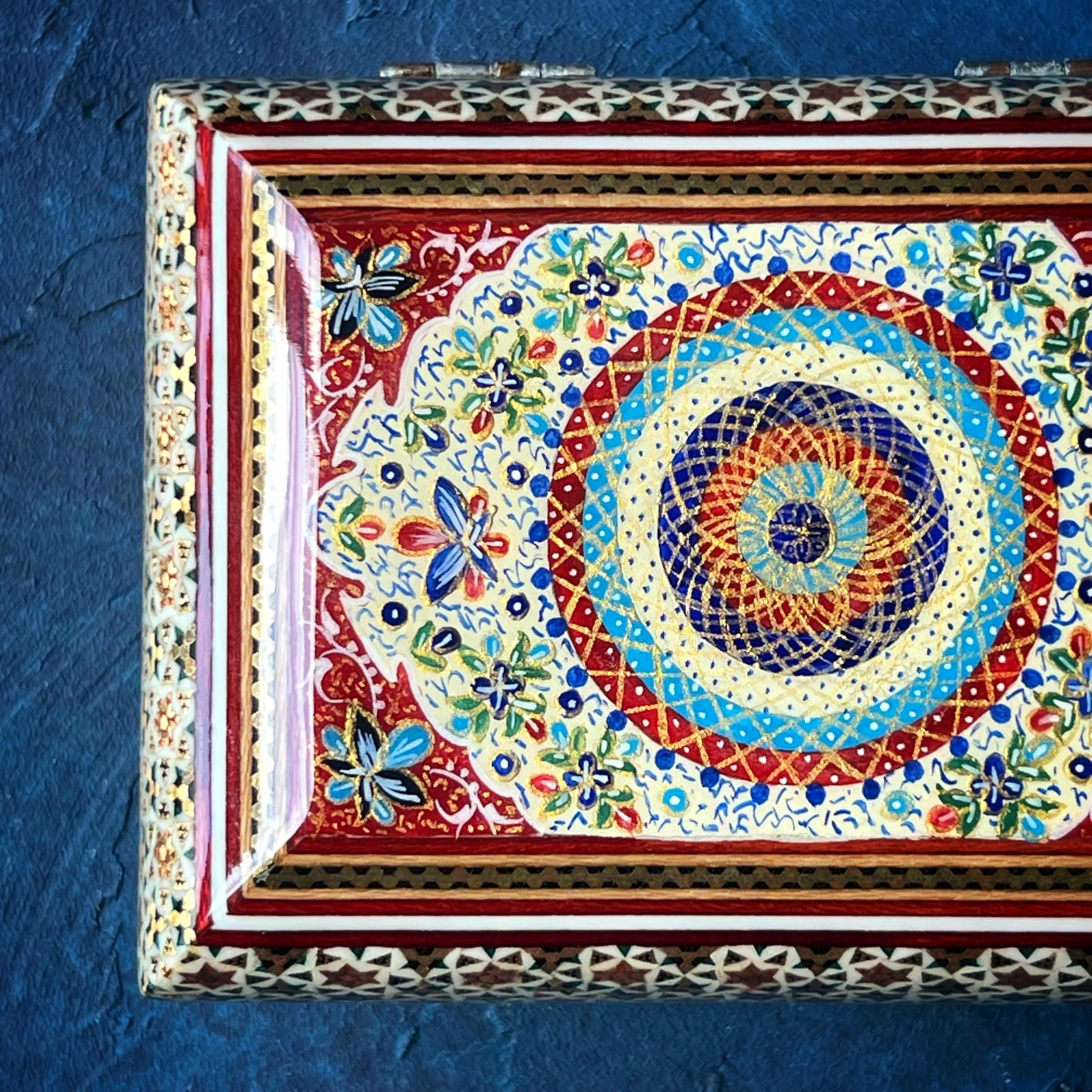 象嵌細工（ハータムカーリー）小箱 長方形 14cm レッド × ホワイト