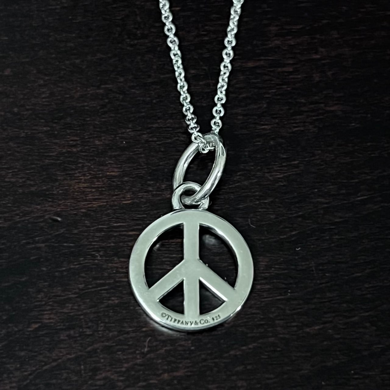 OLD TIFFANY & CO. Peace Sign Charm Necklace Sterling Silver