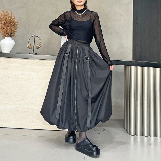 Front Zip Belted Skirt 01369