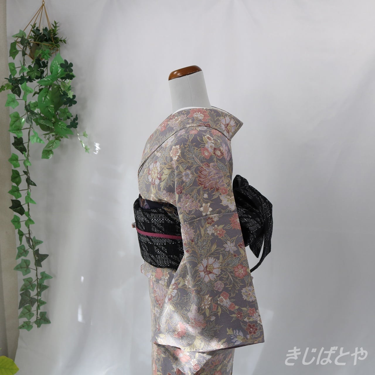正絹ちりめん 紫鼠に更紗柄の総柄小紋 袷 | きじばとや