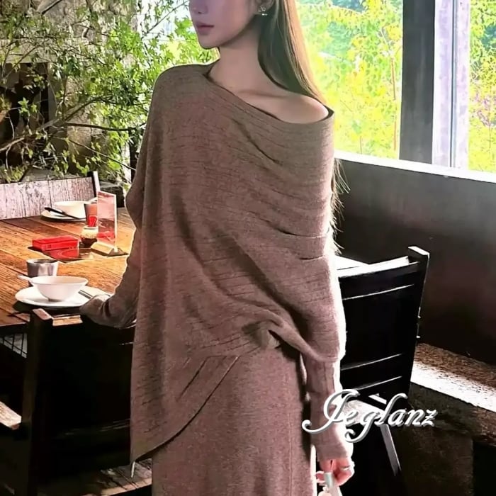 セットアップ 2点 ニット デザイン トップス マキシ スカート ♪(MB261)λ