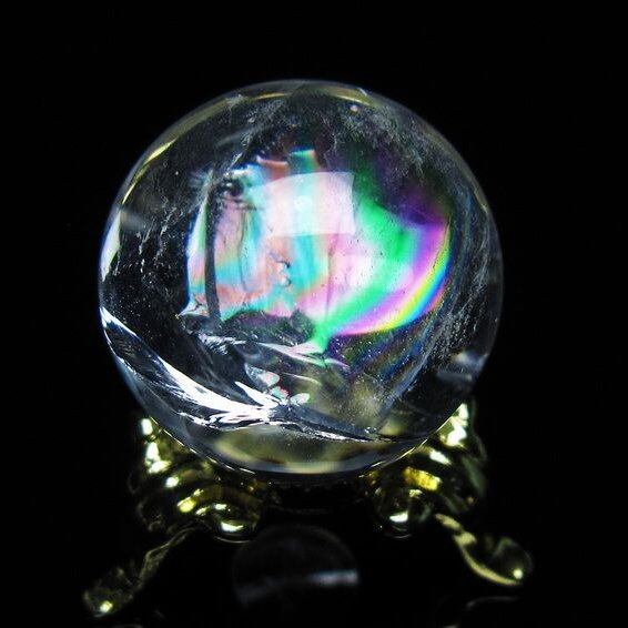 アイリスクォーツ 水晶 丸玉 虹入り 25mm スフィア 置物 水晶玉 一点物 141-7019
