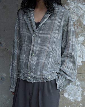 old open collar check linen jacket / relaxed fit / Made in ITALY