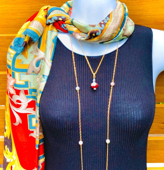 ベネチアンフローラルネックレス　ボルドー