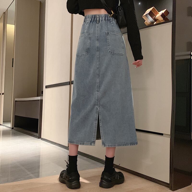 スタンダードハイウェストウェスト薄手Aラインスカート スプリングオータムルーズ レトロ 春物 秋物 萌量不足23284250953