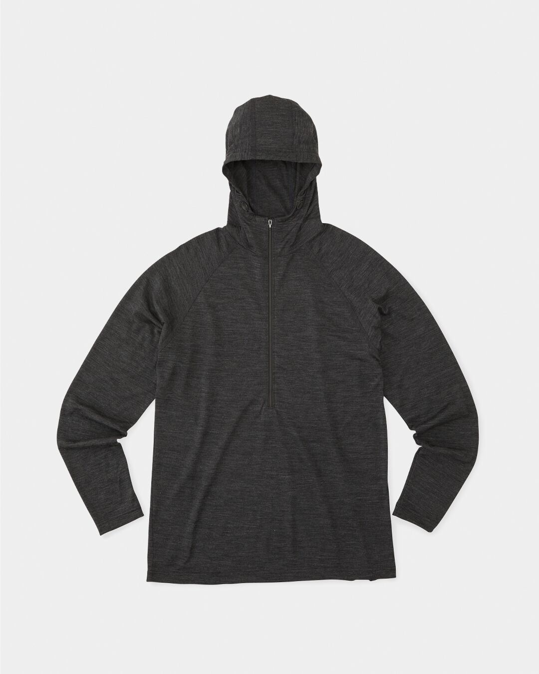 山と道 / 100% Light Merino Half Zip Hoody - Unisex #Charcoal Marl