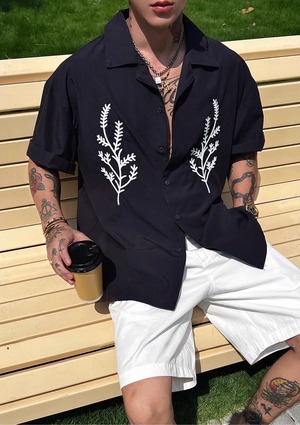 OXFREAK Botanical Stitch Open Collar Shirt / ボタニカルステッチオープンカラーシャツ