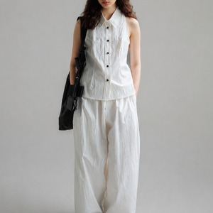 Sleeveless Shirt Collar Button Front Shirt  T4548