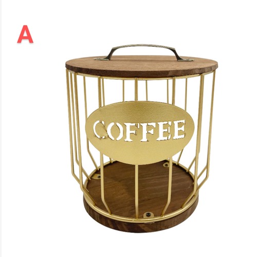クラフトデザイン 鉄製 木製 コーヒーカプセル 収納バスケット 家庭用 小物収納 リビングルーム キッチン 玄関 バスルーム インテリア おしゃれ 蓋付き レトロ モダン 北欧
