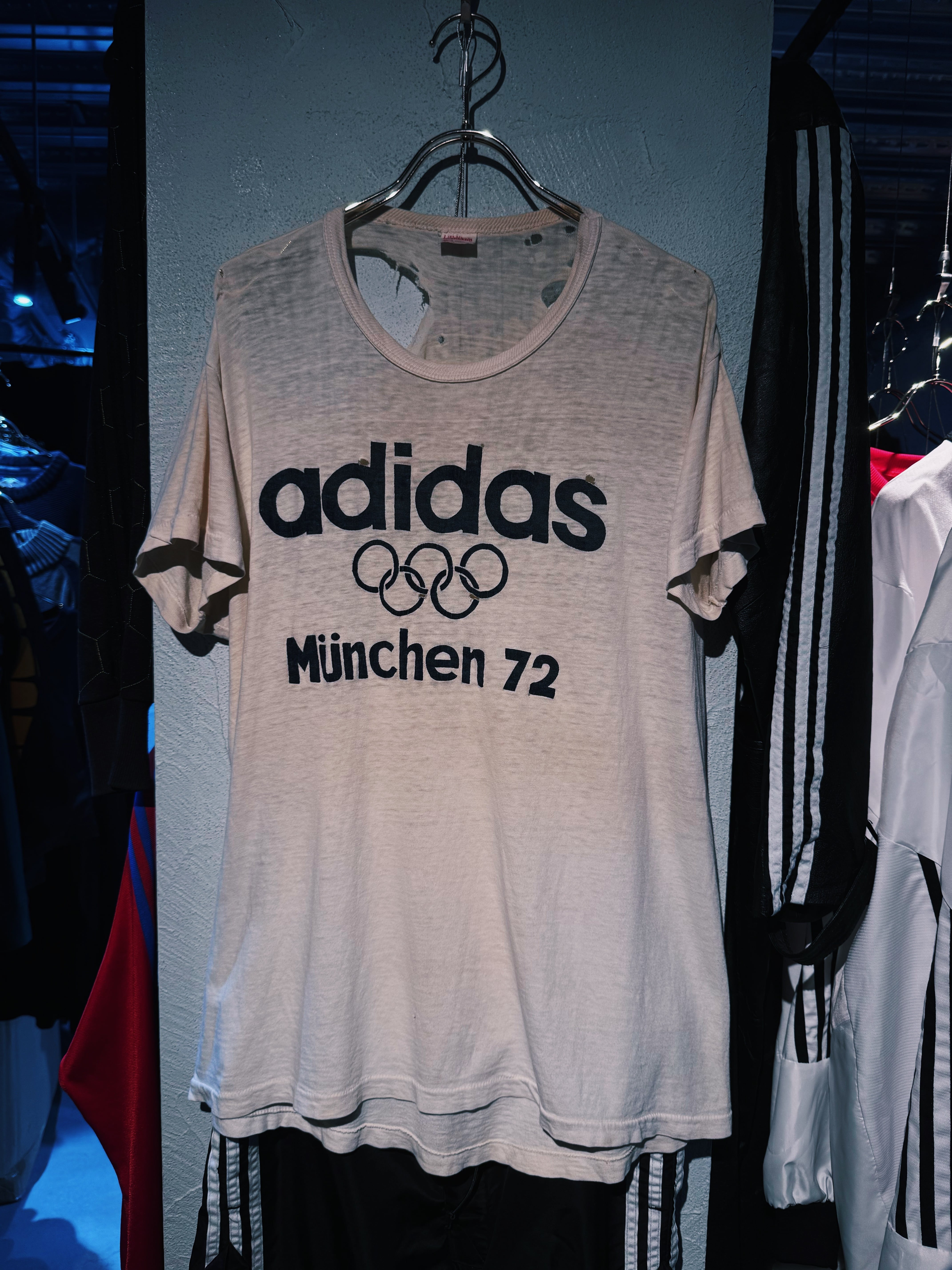 【D4c】Special 70's vintage "ADIDAS" '72 Munich Olympic design natural boro T shirt