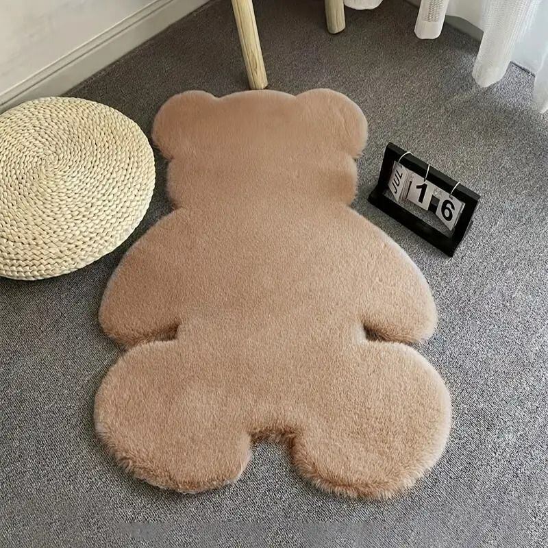 テディベア型マット ふわふわ フェイクラビットファー ラグ お洒落