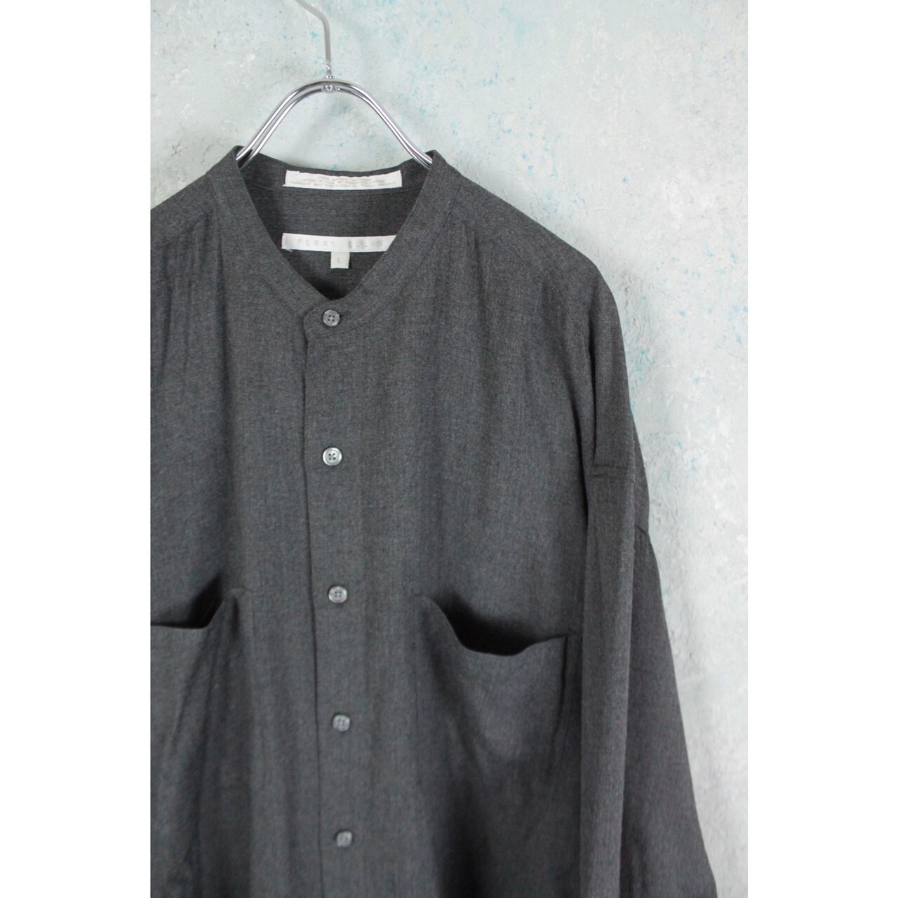 PERRY ELLIS レーヨン100% バンドカラーシャツ Made in USA 【FF-2859 