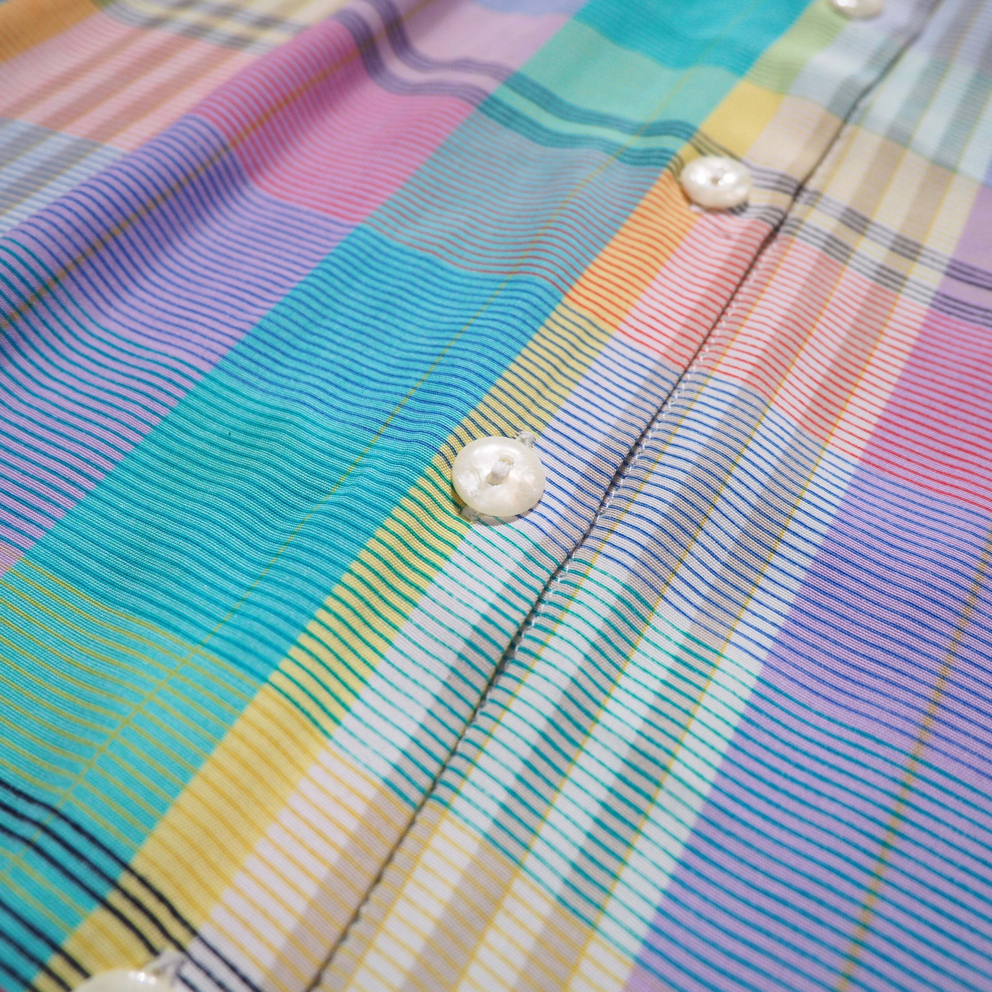 1980 - 90s " Made in Austria " Pastel check Color vintage Drape loose SS shirt