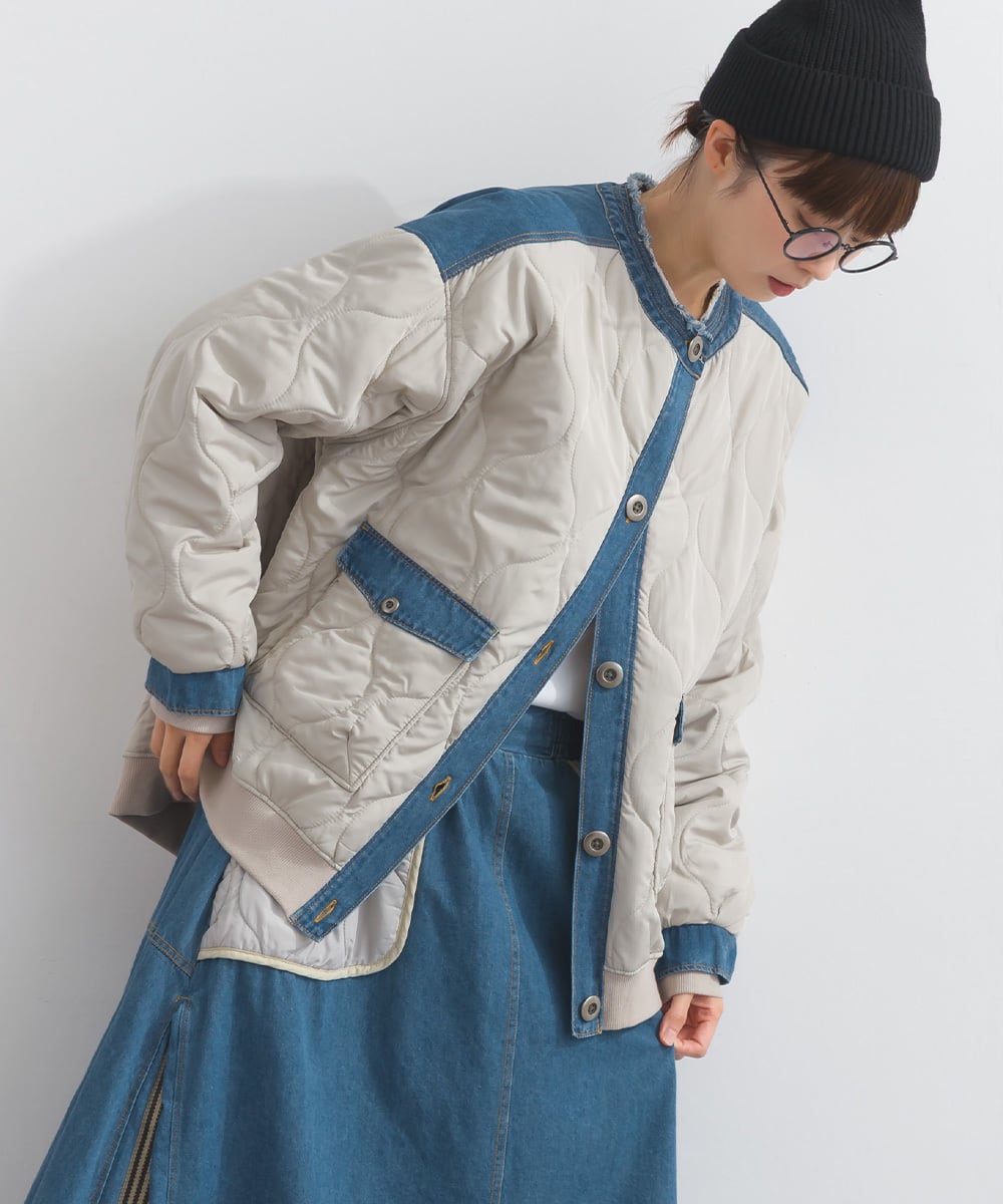 K53114 キルティング×8ozデニム異素材中わたジャケット / Quilted