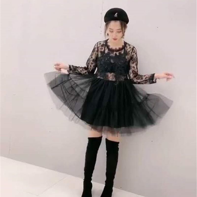 プラスサイズの女性の200 kg秋の脂肪の妹、ウエスタンスタイルのレースメッシュステッチドレス、腰の薄いプリンセスドレス ミックスインファッション98950957933