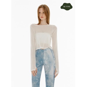 [YUSE] UNBALANCE NECK LOOSE CROP T-SHIRT - CREAM 正規品 韓国ブランド 韓国通販 韓国代行 韓国ファッション トップス