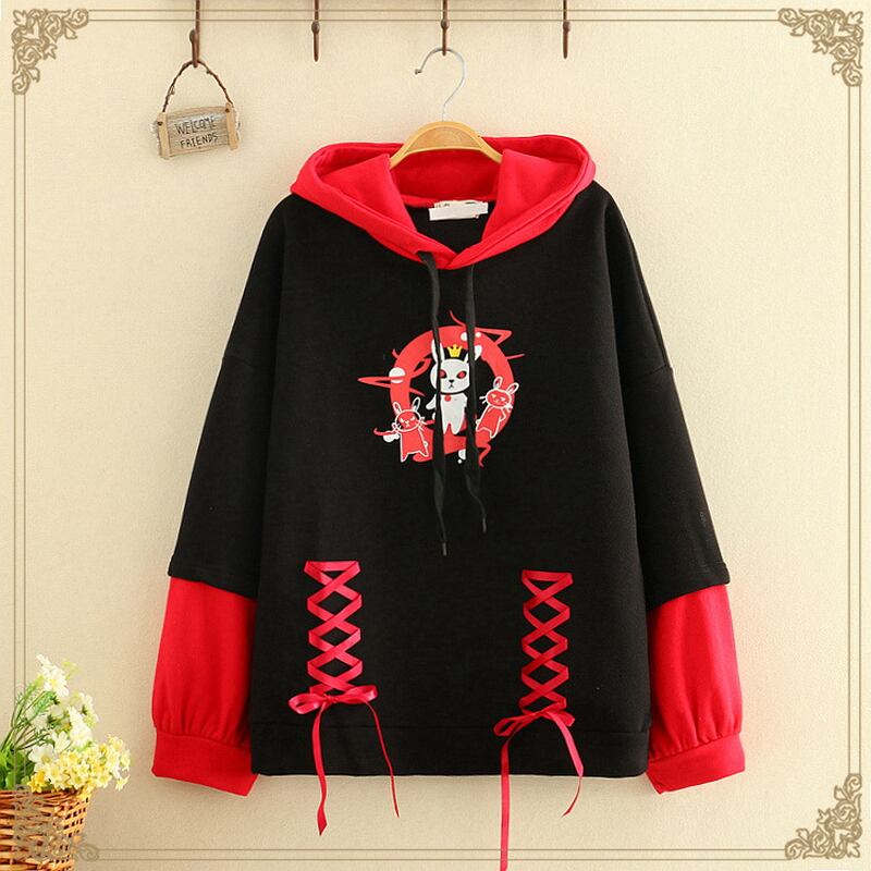 サブカル 服 地雷系 通販 ゴスロリ系 闇かわいい パーカー 中華風 編み上げ 病みうさぎ フェイクレイヤー バルーンスリーブ かわいい ゴシック ロリータ