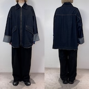 W zip フリンジツイルデニムオーバーJK/インディゴ