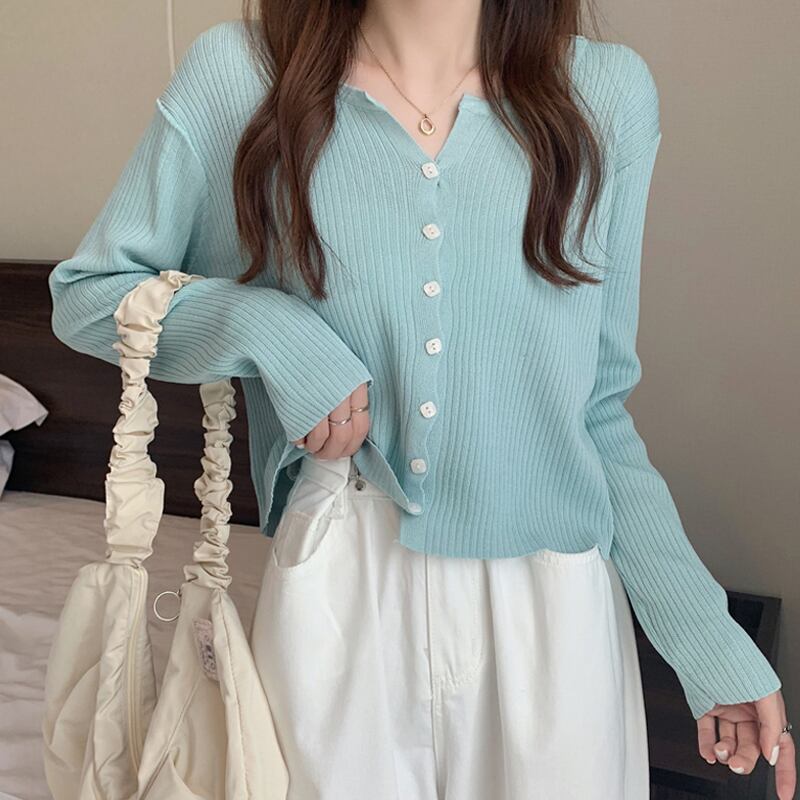 薄手Vネックセーター スプリングオータムスタイルカーディガンショートトップス 春物 秋物 スーパーモール37494602575