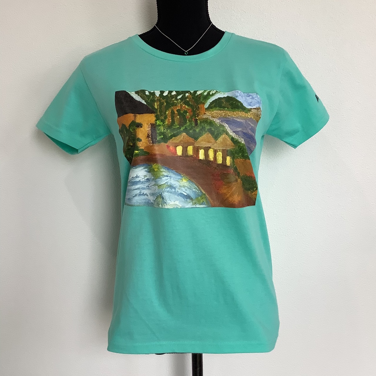 Sea Cottage ( 海岸のコテージ )  レディースTシャツ ミントグリーン