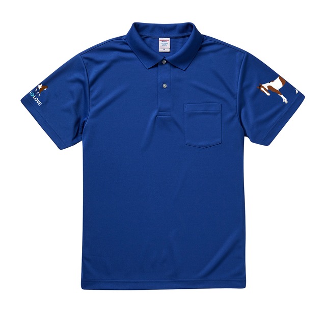 《袖口に馬》半袖ドライポロシャツ／コバルトブルー
