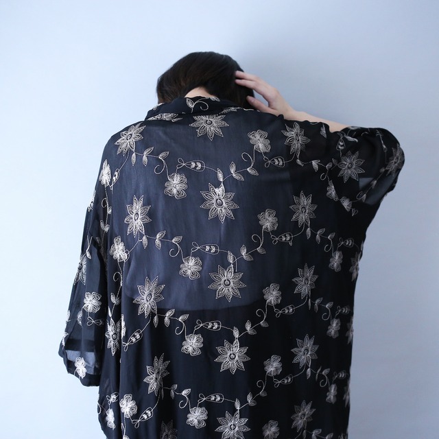 "刺繍" over wide silhouette black mode h/s see-through shirt