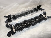 ♡【受注生産】No.10 薔薇刺繍＆黒基調 フリルレース ダブルリボンヘッドドレス black×pink ♡