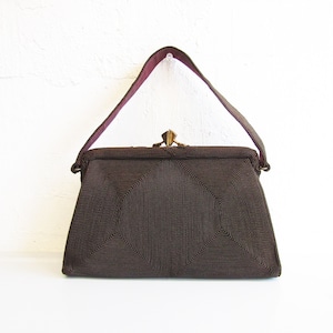 40s USA 「Corde'」 Vintage dark brown handbag with gold tone clasp