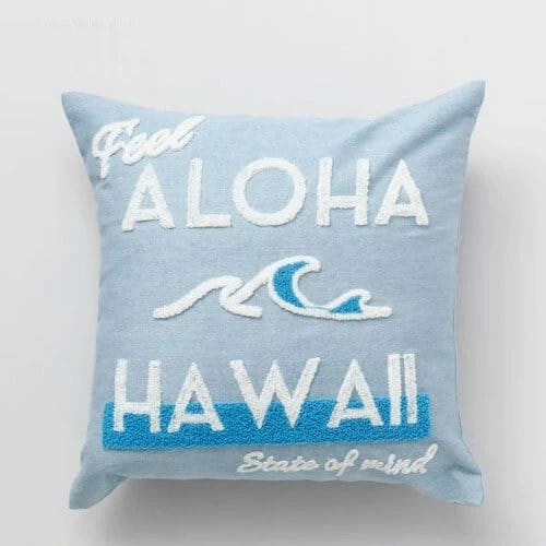 ハワイアンキルト クッションカバー ハワイ島 ブルー 青 ビッグ
