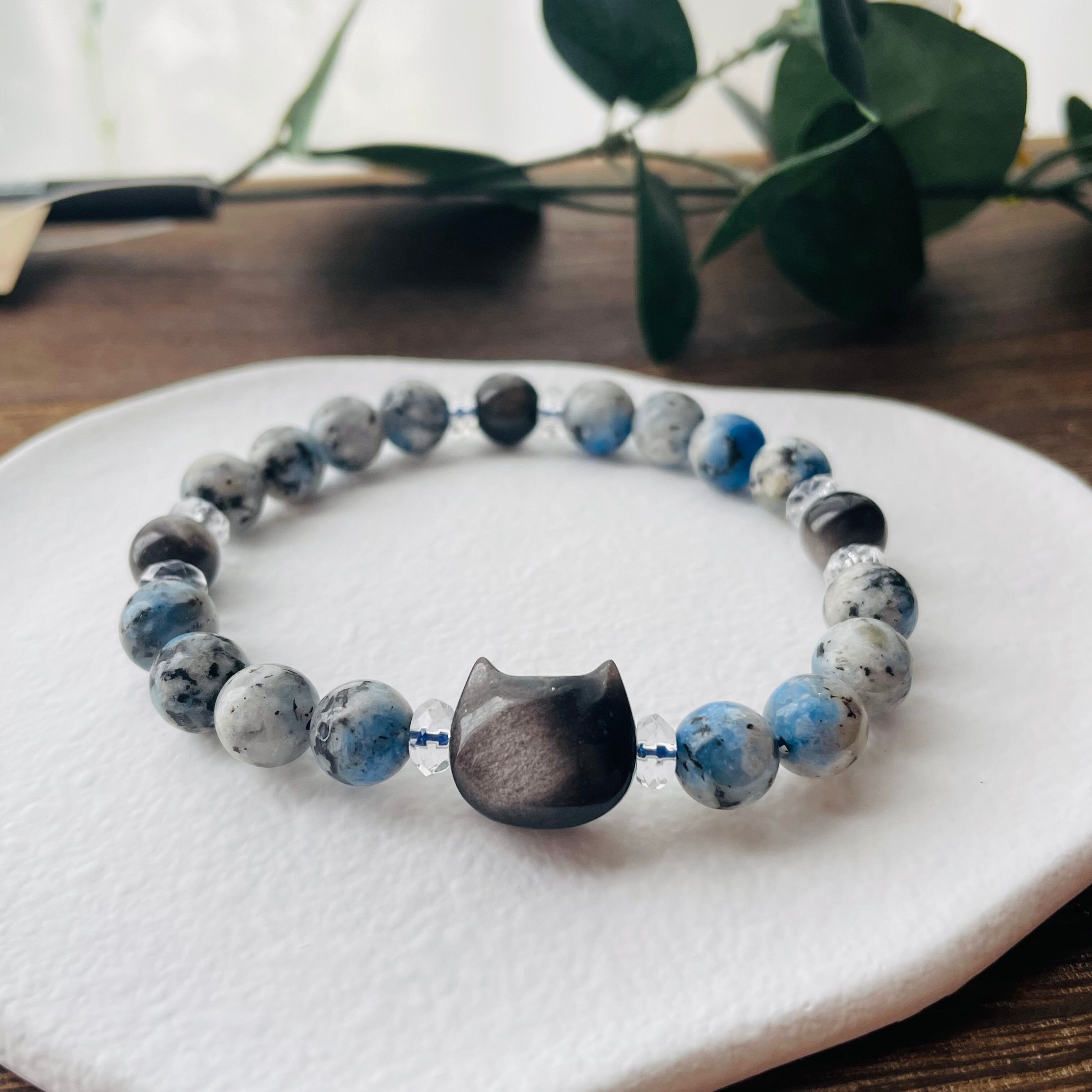 31222-④猫×パワーストーン｜ブレスレット｜魔除け・ヒーリング・浄化｜ ネコ ねこモチーフ 猫雑貨 猫グッズ アクセサリー 天然石  プレゼント ギフト レディース